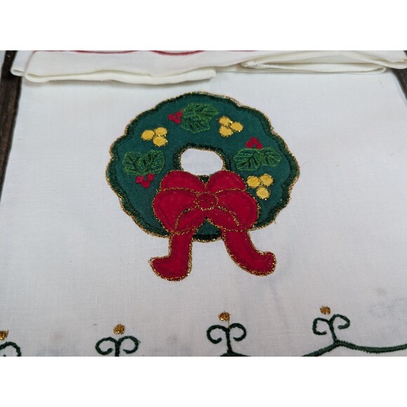 VTG LILLIAN VERNON Appliqued Christmas Guest Tea Towels Napkins SET OF 4 Cotton - Picture 5 of 10